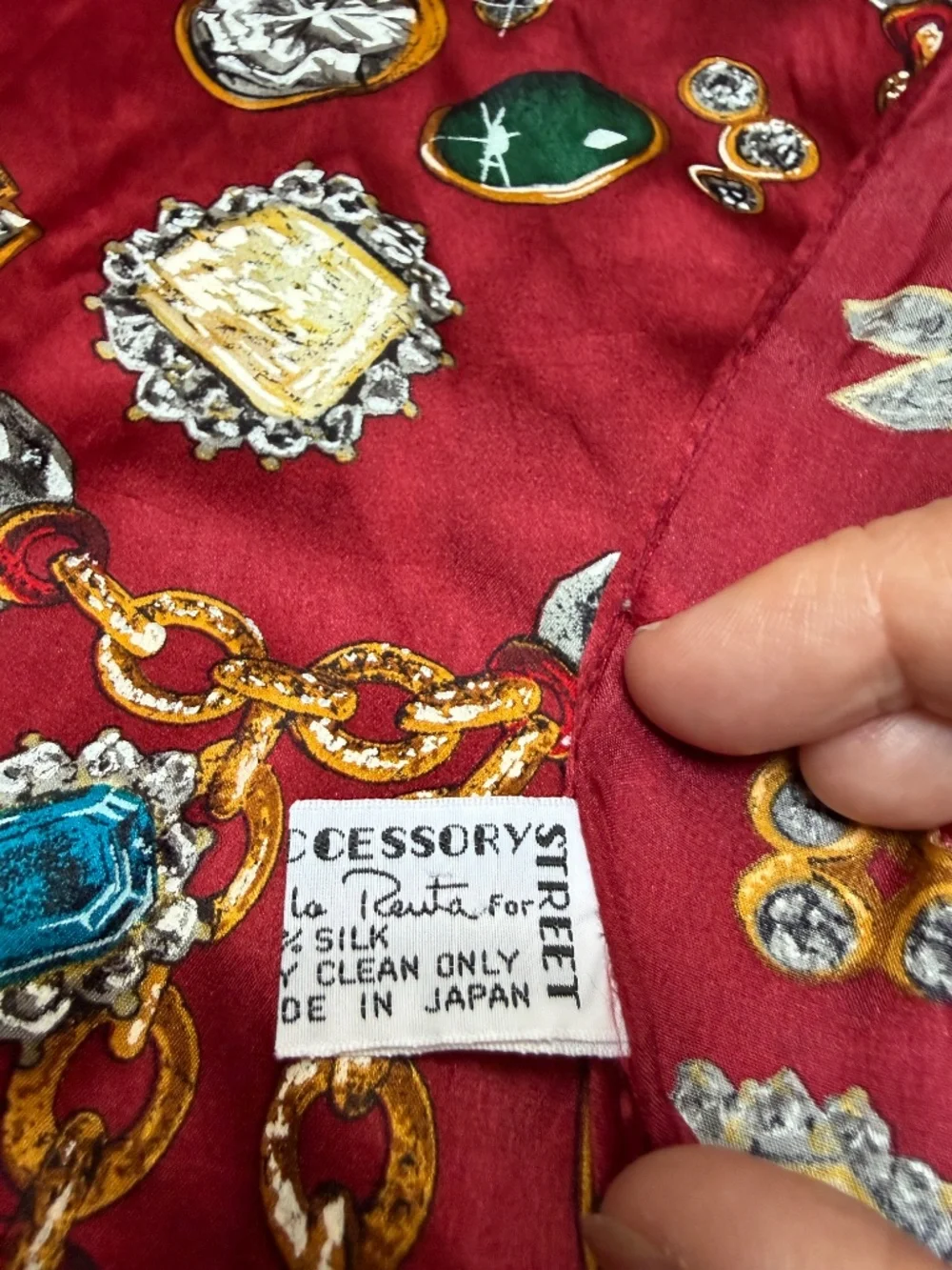 Vintage Oscar de la Renta Pure Silk Scarf Gems and Jewels